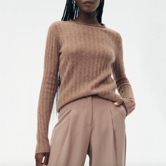 NWT NAADAM Cashmere Ribbed Latte Brown Sweater Small - Picture 1 of 7